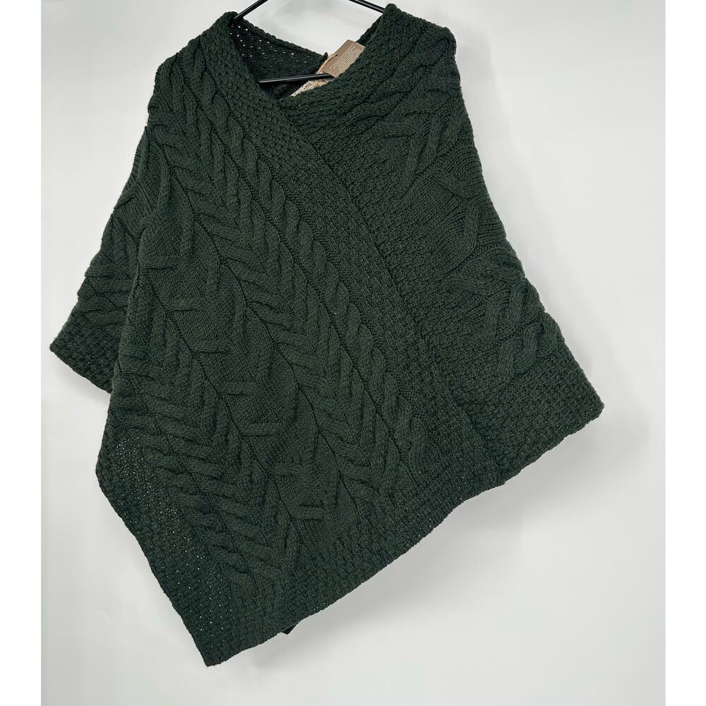 Aran Sweater Market Super Soft Cable Stitch Poncho Seaweed Green - Picture 4 of 6
